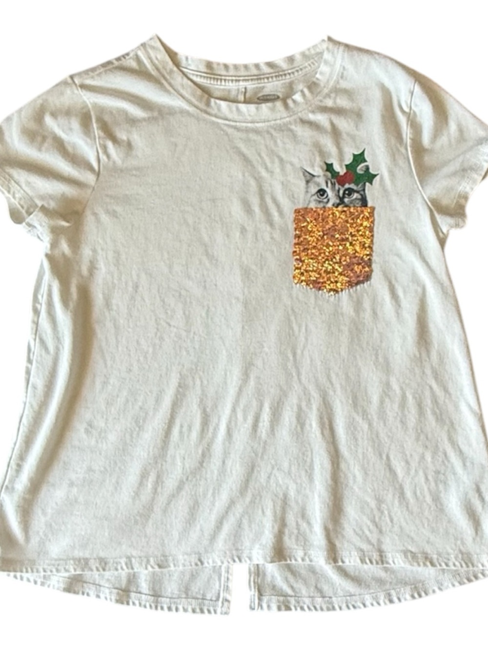 Old Navy Cream Short-Sleeve Tee with Gold Flip Sequin Pocket size XL (14) - Picture 4 of 6